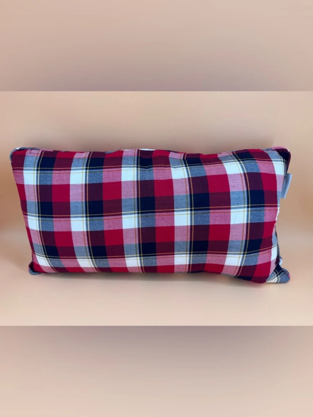 BELLA LUX Plaid Christmas Lumbar Cotton Pillow w/ Large Beaded Snowflakes